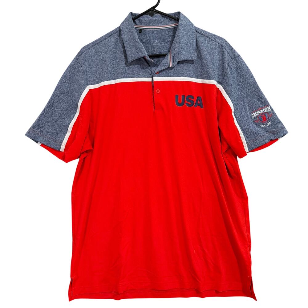 Adidas Mens Shirt Red Blue USA Golf Polo Short Sleeve Casual Stretch Large